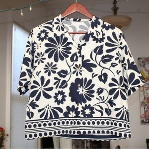 Floral Navy and White Women's Top